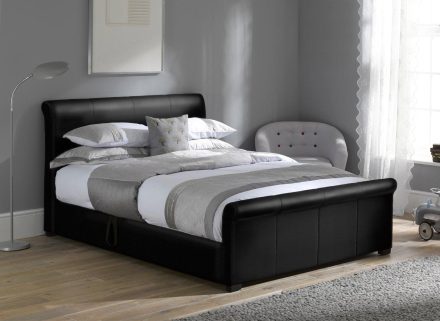 Wilson Silver Fabric Ottoman Bed Frame, Silver Leather Ottoman Bed