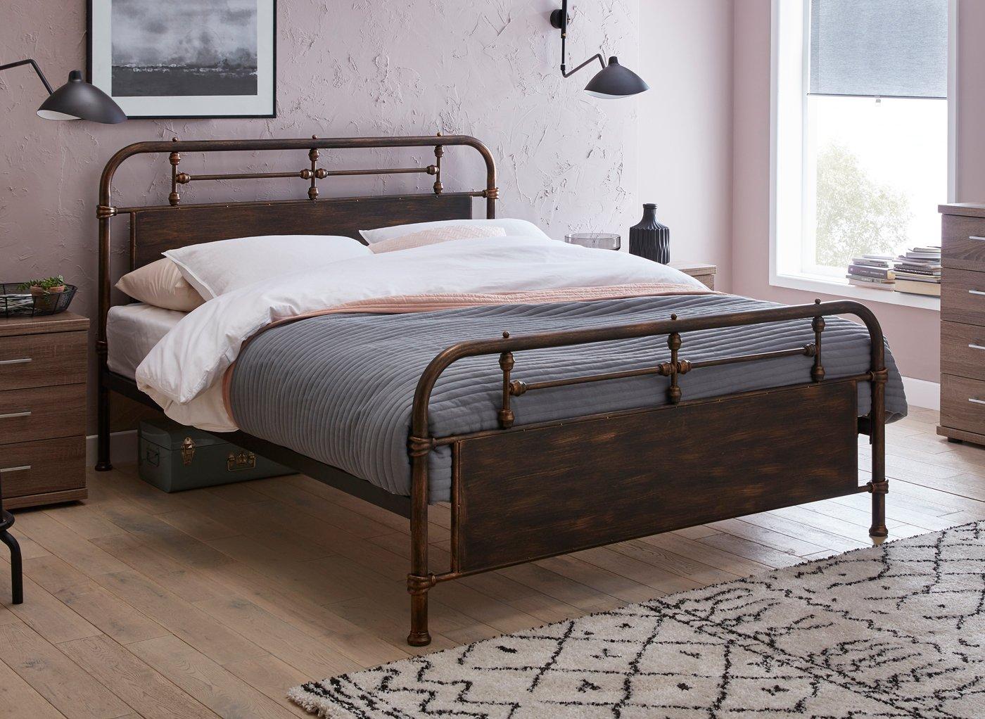 Nixson D Black Metal Bed Sprung Slats, Double Metal Bed Frame With Wooden Slats