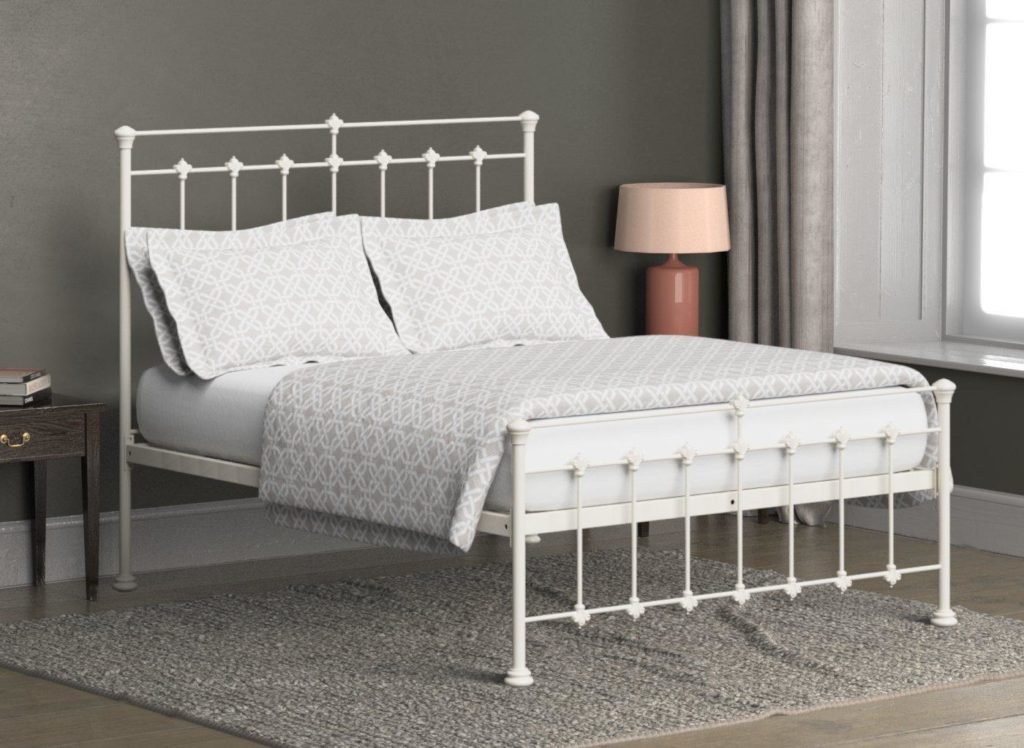 cream double bed and mattress