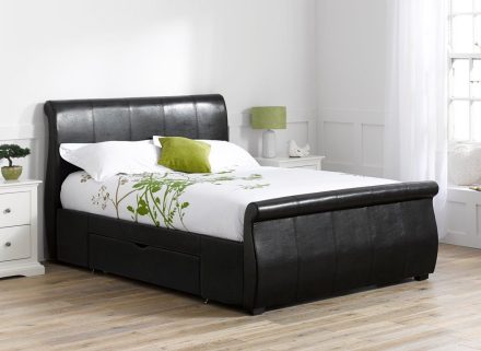 Manhattan Black Bonded Leather, Leather Sleigh Bed Double