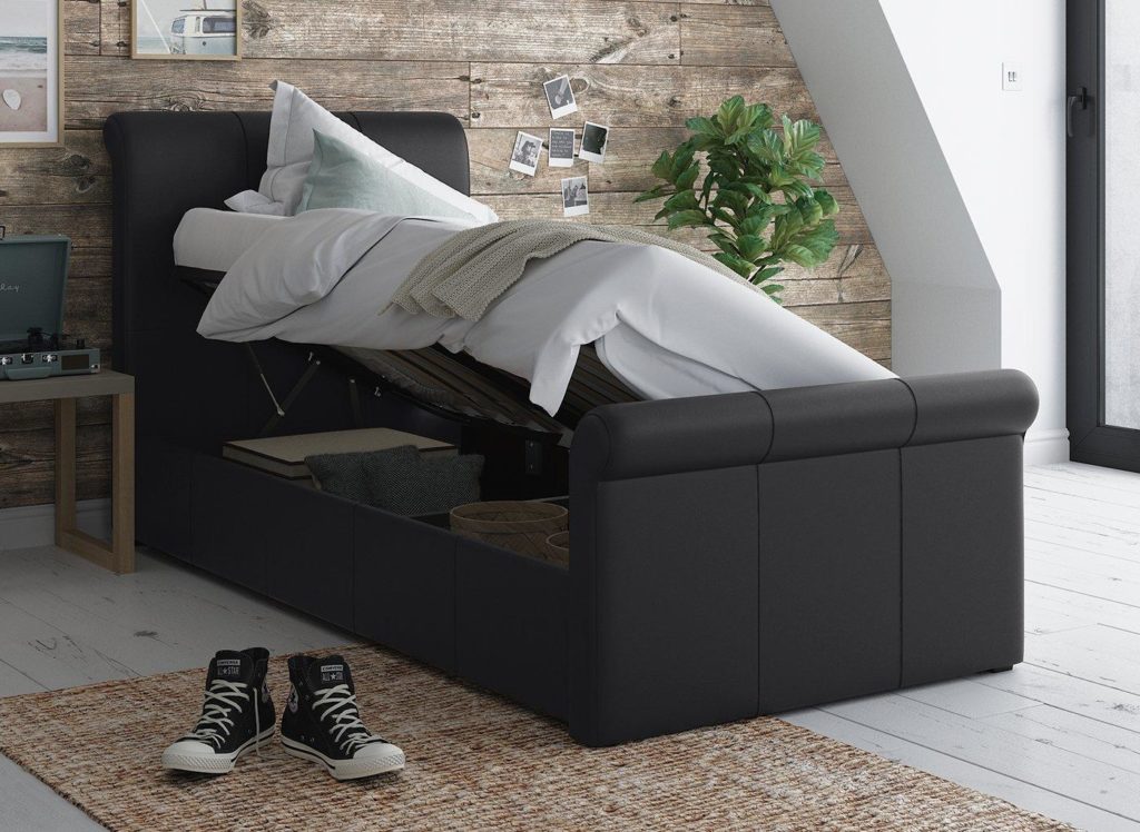Wilson S Black Fabric Ottoman Bed Frame 3'0 Single