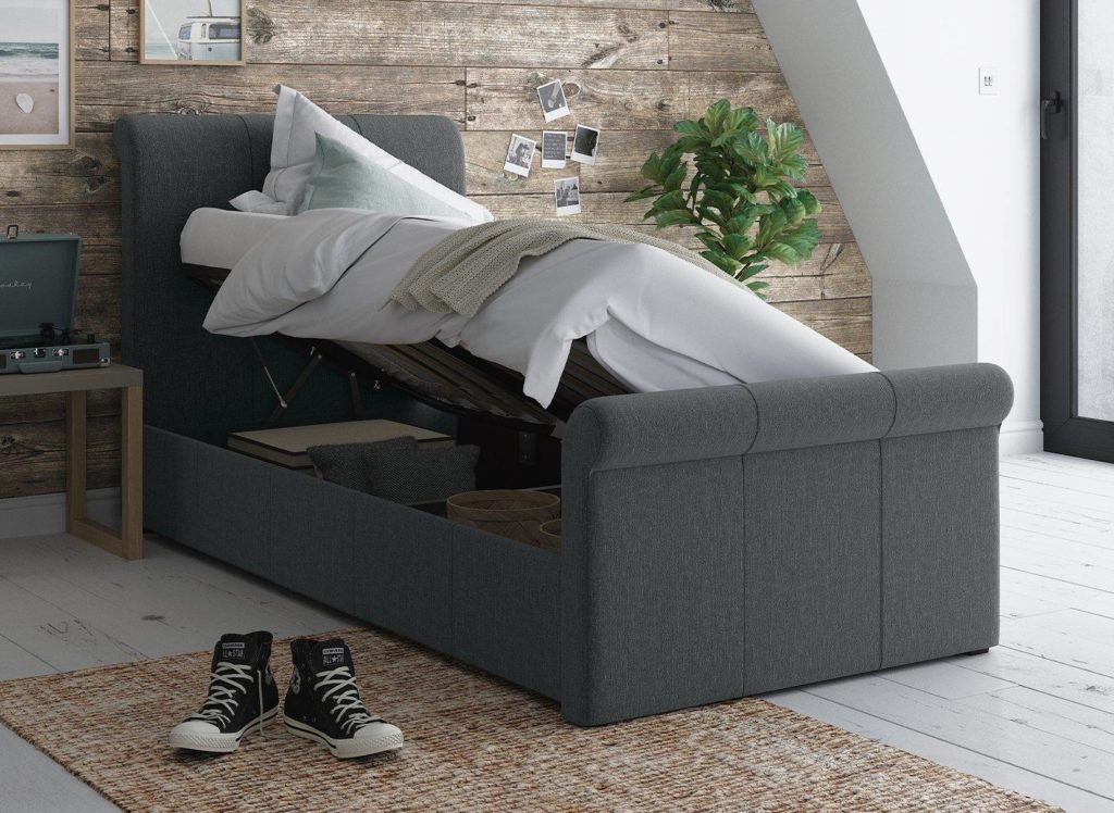 Wilson S Grey Fabric Ottoman Bed Frame 3'0 Single