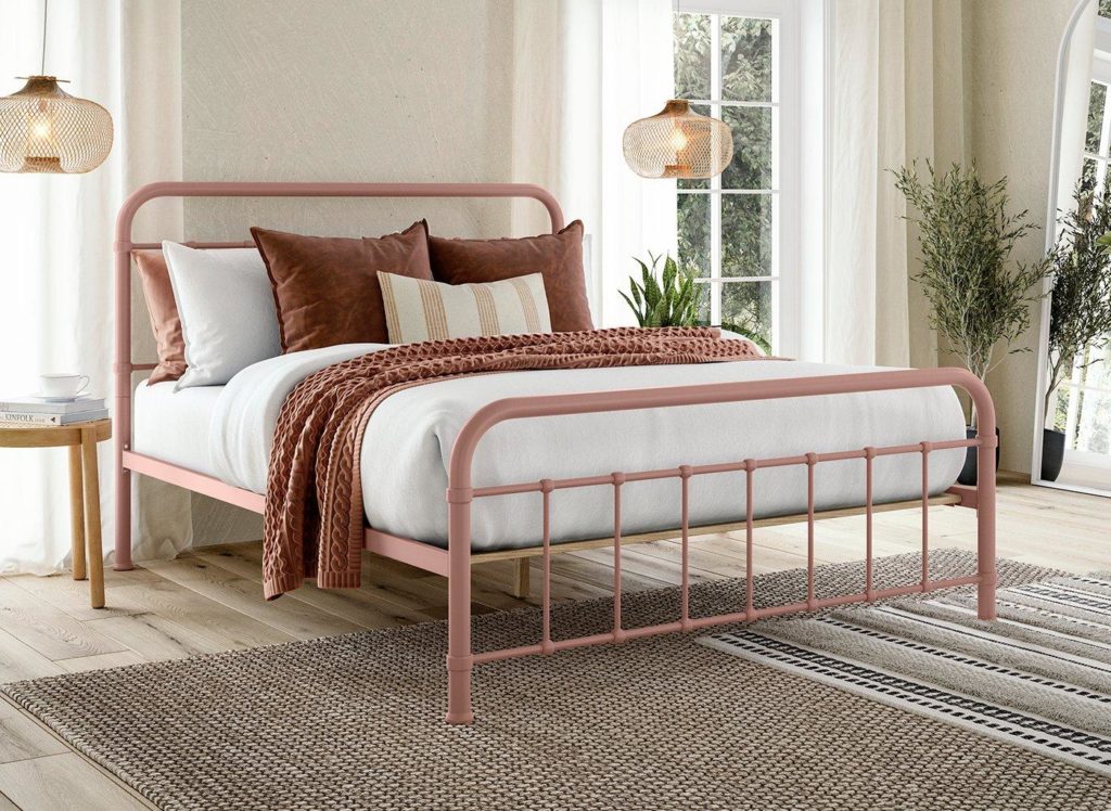Abbey Metal Bed Frame 4'6 Double Pink