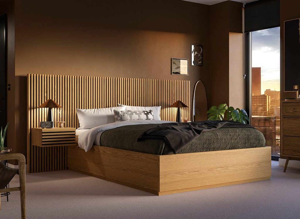 Morten Wooden Bed Frame with Bedside Tables - 5'0 King - Brown