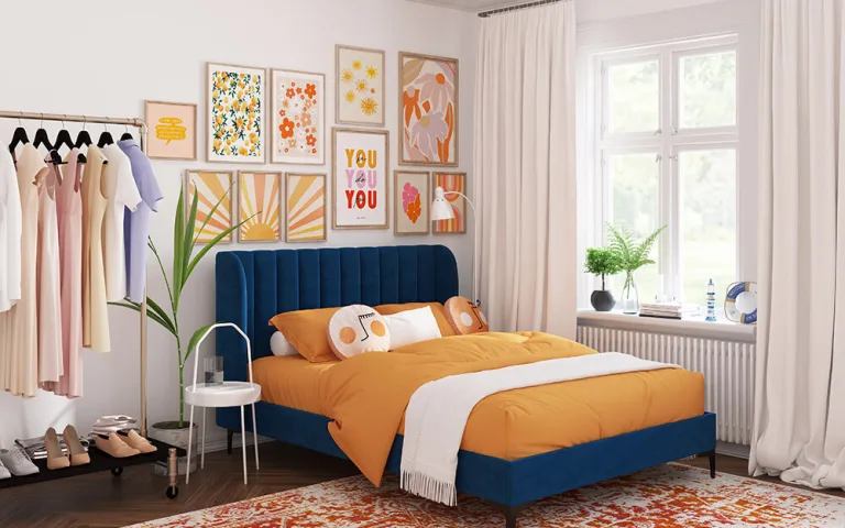 Novo Annie Fabric Bed Frame Super King Blue Velvet | Bed Sava