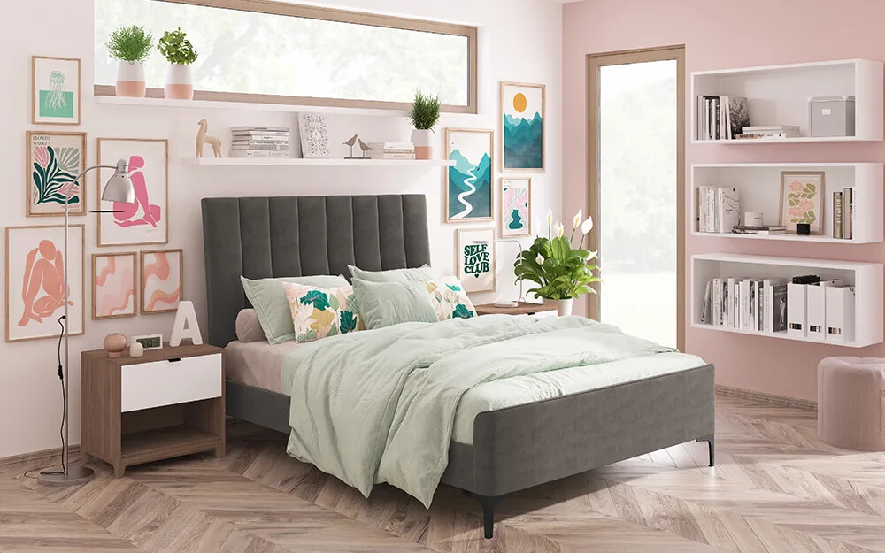 Novo Madelin Silver Velvet Bed Frame King Size | Bed Sava