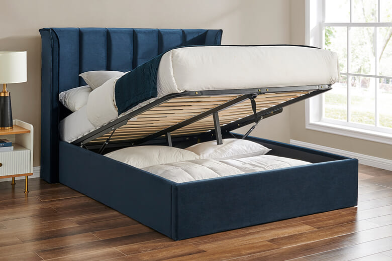 Catania Upholstered Ottoman Bed Limelight Navy Blue King Size | Bed Sava