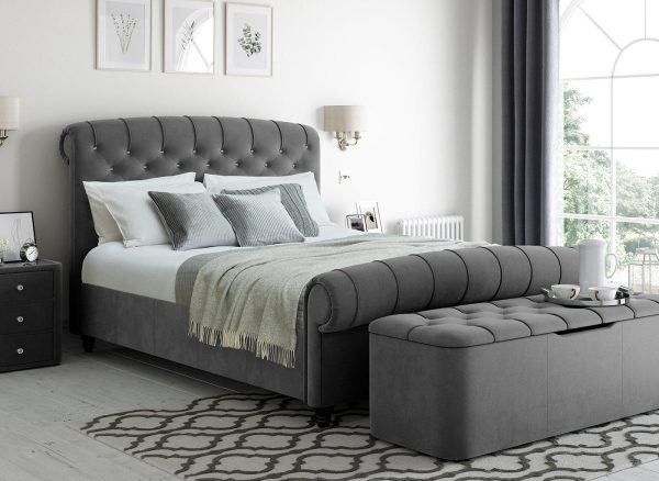 Ellis Velvet Finish Bed Frame  46 Double  Grey | Bed Sava