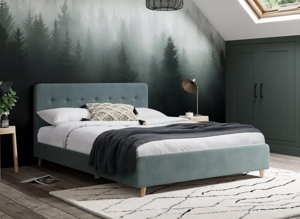Emmerson Upholstered Bed Frame  30 Single  Blue | Bed Sava