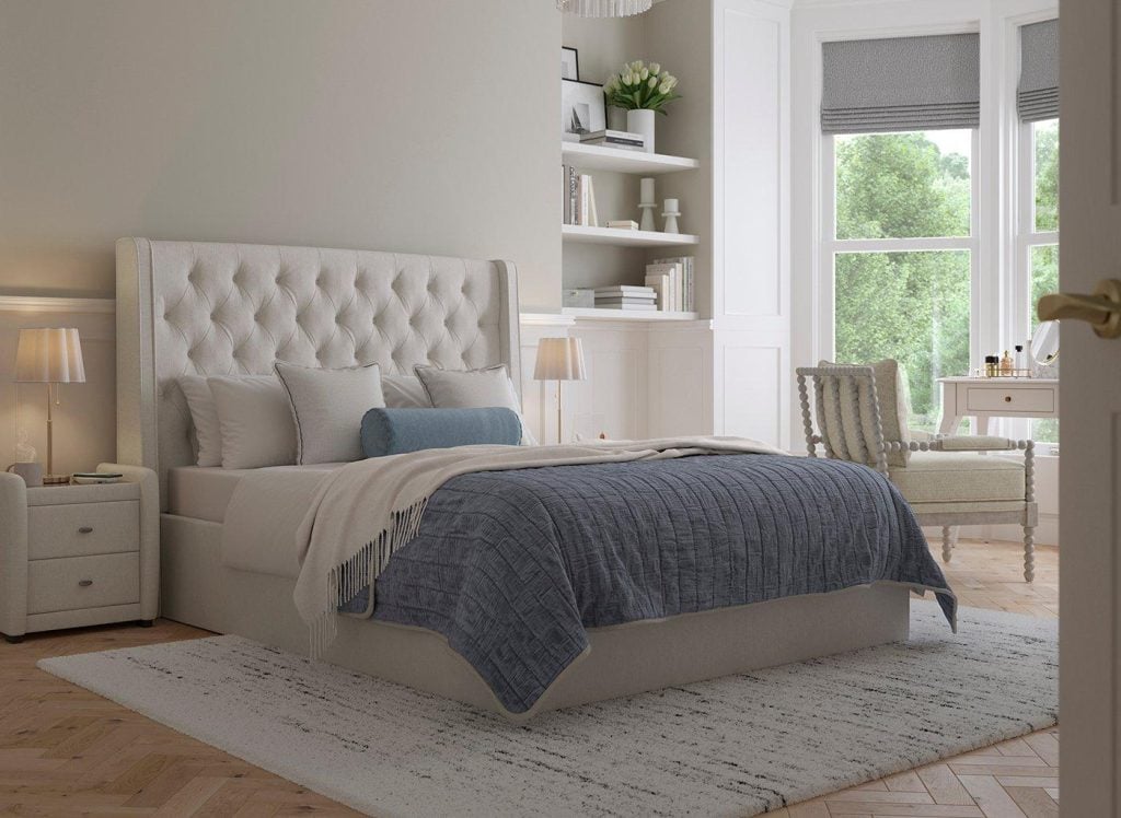 Deacon Upholstered Ottoman Bed Frame  46 Double  Beige | Bed Sava