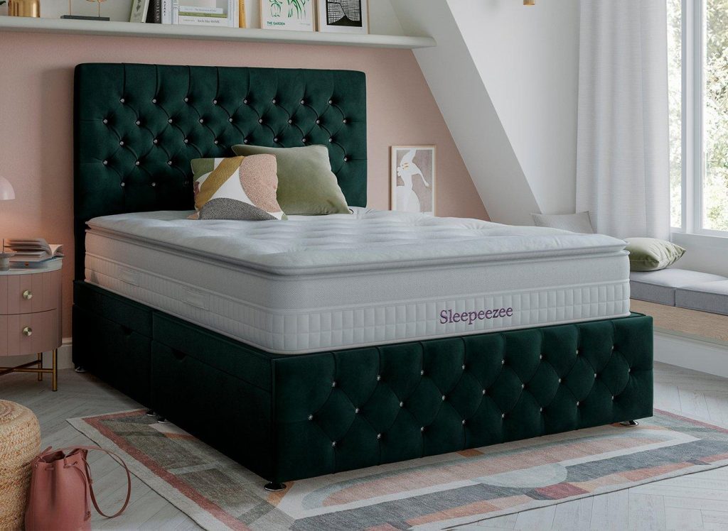 Messina Upholstered Ottoman Divan Base  60 Super King  Green | Bed Sava