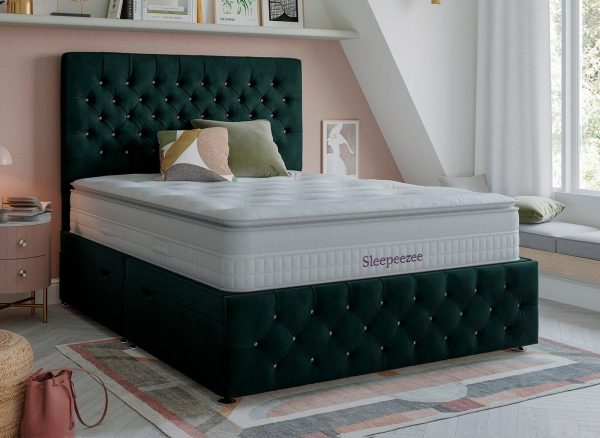 Messina Upholstered Ottoman Divan Base  60 Super King  Green | Bed Sava