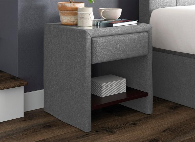 Harrow 1 Drawer Upholstered USB Charging Bedside Table - Silver
