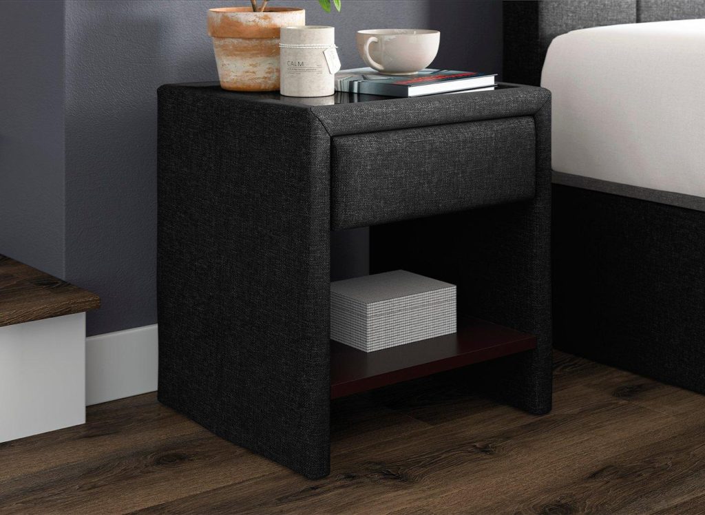 Harrow 1 Drawer Upholstered USB Charging Bedside Table - Grey