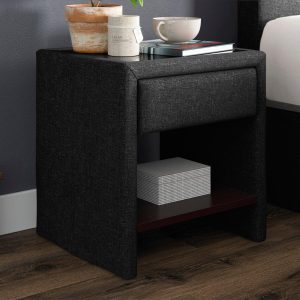 Harrow 1 Drawer Upholstered USB Charging Bedside Table  Grey | Bed Sava
