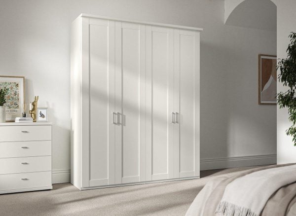 Dover 4 Door Wardrobe  White | Bed Sava