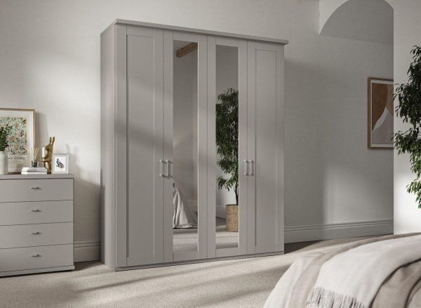Dover 4 Door Wardrobe  Grey | Bed Sava