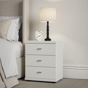 Dover 3 Drawer Bedside  White | Bed Sava
