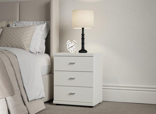Dover 3 Drawer Bedside  White | Bed Sava