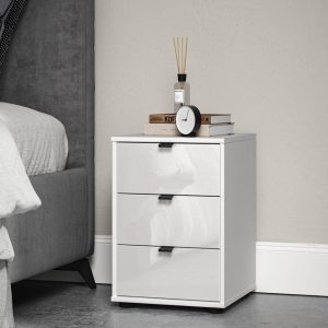 Kirkpatrick 3 Drawer Bedside  White | Bed Sava