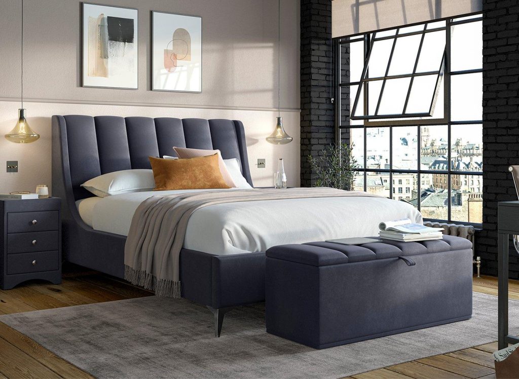 Enzo Upholstered Ottoman Bed Frame  50 King  Blue | Bed Sava