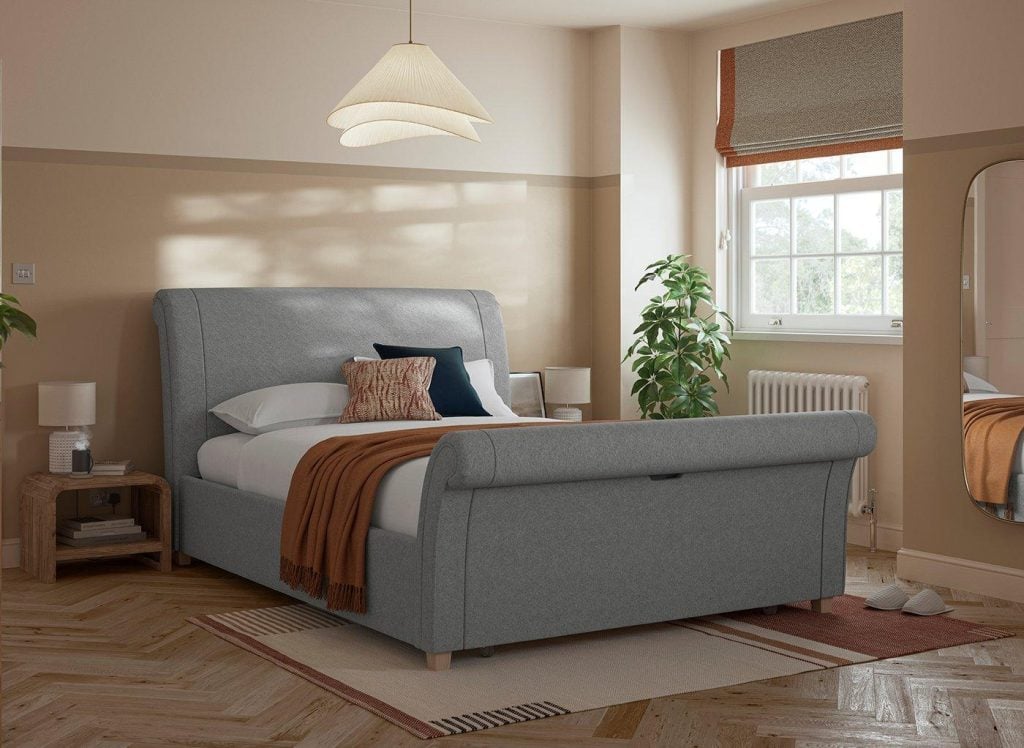 Delaware Upholstered Sleigh Bed Frame - 5'0 King - Grey