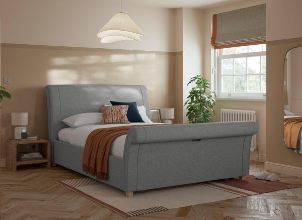 Delaware Upholstered Sleigh Bed Frame  50 King  Grey | Bed Sava