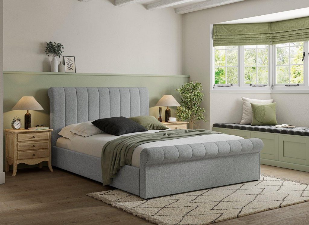 Sandy Upholstered Ottoman Bed Frame  50 King  Grey | Bed Sava