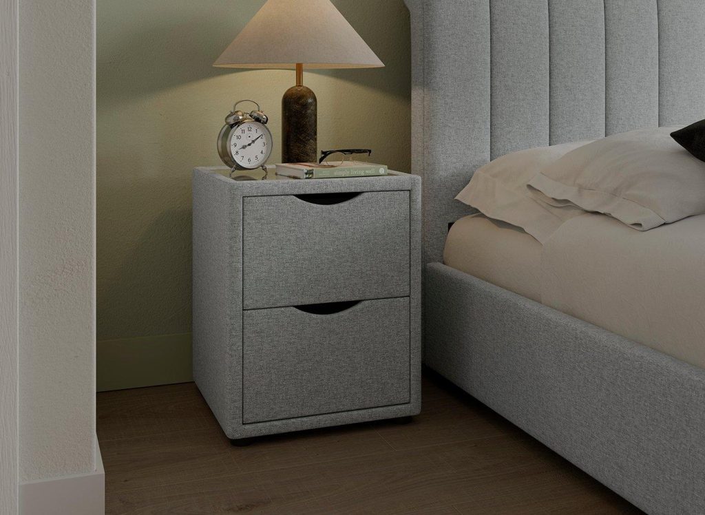 Lucia / Wilson / Sandy Upholstered Bedside Table - Grey