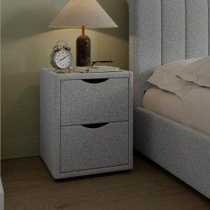 Lucia  Wilson  Sandy Upholstered Bedside Table  Grey | Bed Sava