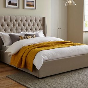 Deacon Upholstered Bed Frame  46 Double  Beige | Bed Sava