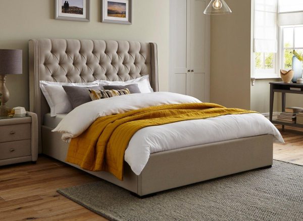 Deacon Upholstered Bed Frame  46 Double  Beige | Bed Sava