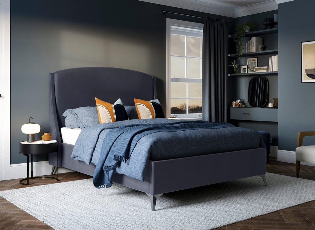 Camden Upholstered Shadow Ottoman Bed Frame  50 King  Blue | Bed Sava