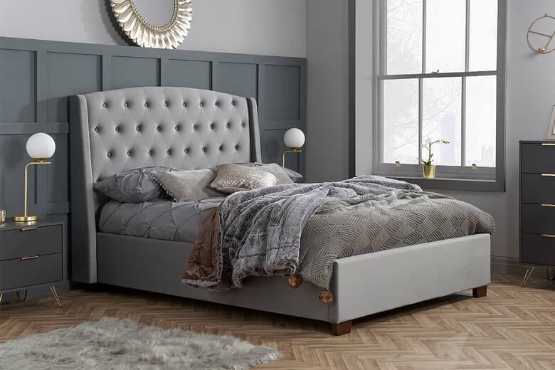 Birlea Balmoral Grey Velvet Fabric Bed, King Size