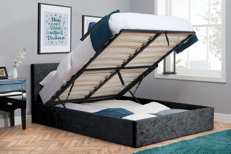 Birlea Berlin Black Crushed Velvet Ottoman Bed, Double