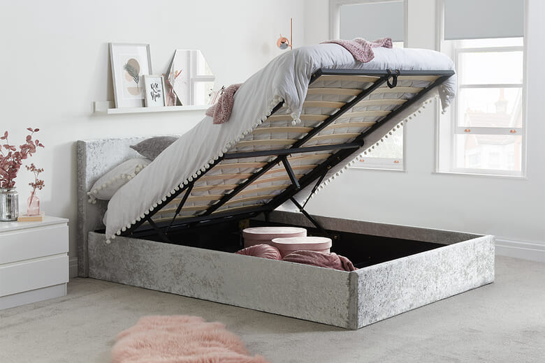 Birlea Berlin Steel Crushed Velvet Ottoman Bed, Single
