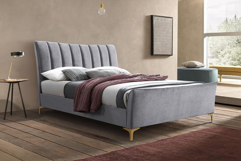 Birlea Clover Grey Velvet Fabric Bed, King Size