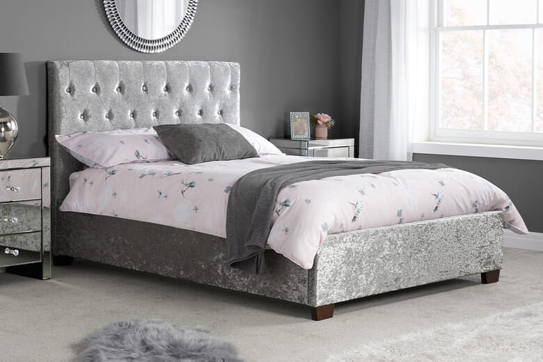 Birlea Cologne Steel Crushed Velvet Bed, King Size