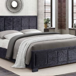 Birlea Hannover Black Crushed Velvet Fabric Bed Double | Bed Sava