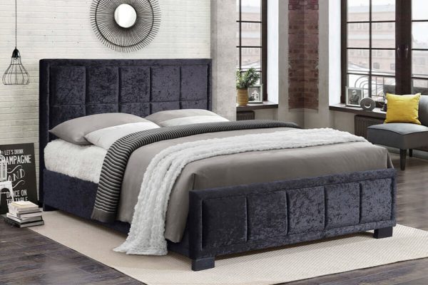 Birlea Hannover Black Crushed Velvet Fabric Bed Double | Bed Sava