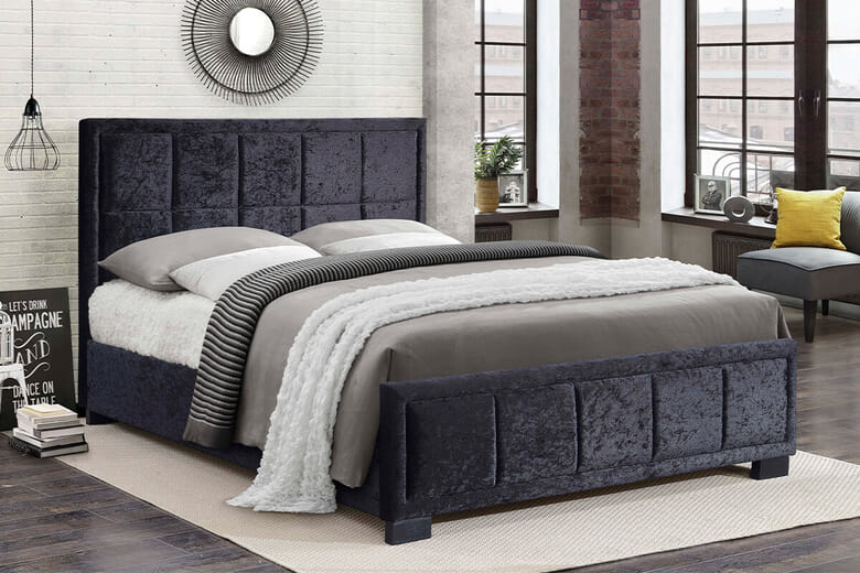Birlea Hannover Black Crushed Velvet Fabric Bed, Double