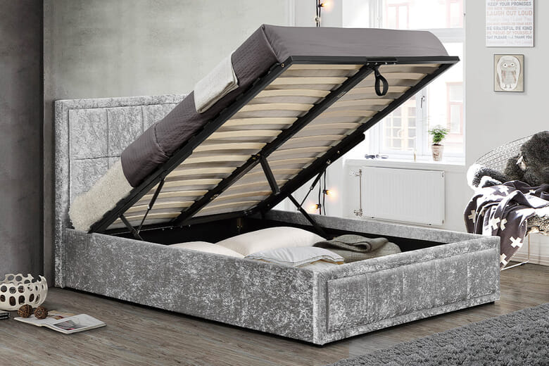 Birlea Hannover Steel Crushed Velvet Fabric Ottoman Bed, Small Double