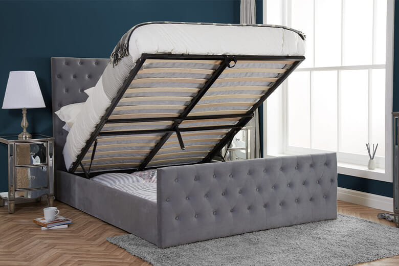 Birlea Marquis Grey Velvet Fabric Ottoman Bed, Double