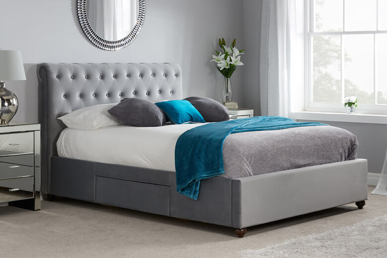 Birlea Marlow Grey Velvet Fabric Bed, King Size