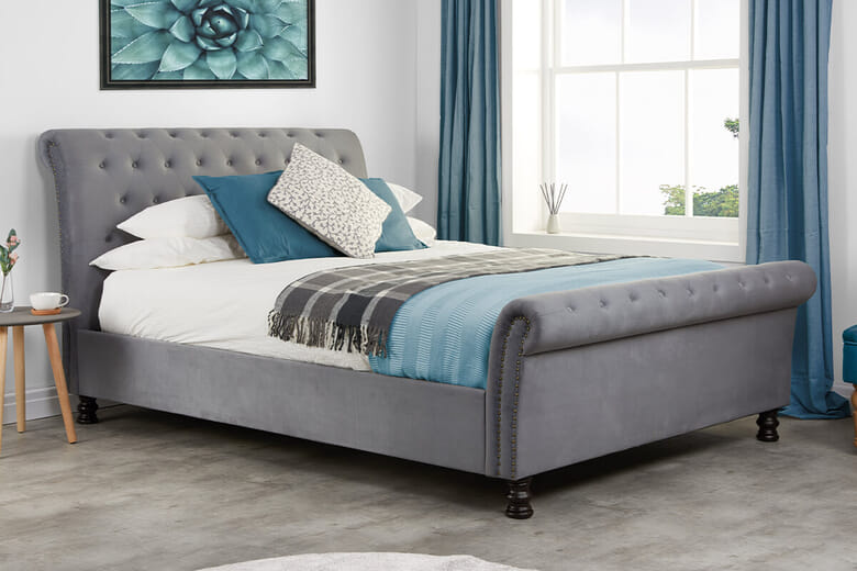 Birlea Opulence Grey Velvet Fabric Bed, Double