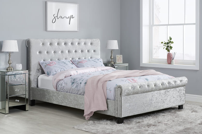 Birlea Sienna Steel Crushed Velvet Fabric Bed, Double