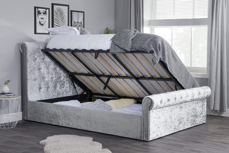 Birlea Sienna Steel Crushed Velvet Side Ottoman Bed, Small Double