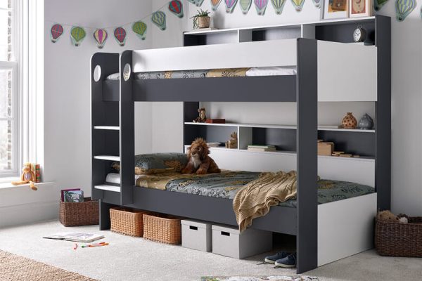 Ava Kids Storage Bunk Bed Bedmaster Onxy Grey  White Pull Out Storage Drawer One Size | Bed Sava