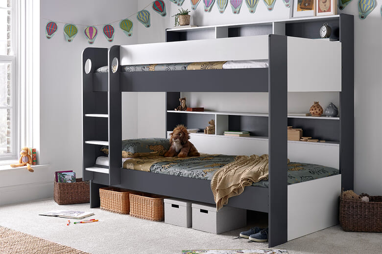Ava Kids Storage Bunk Bed, Bedmaster_Onxy Grey & White, No Additional Storage, One Size