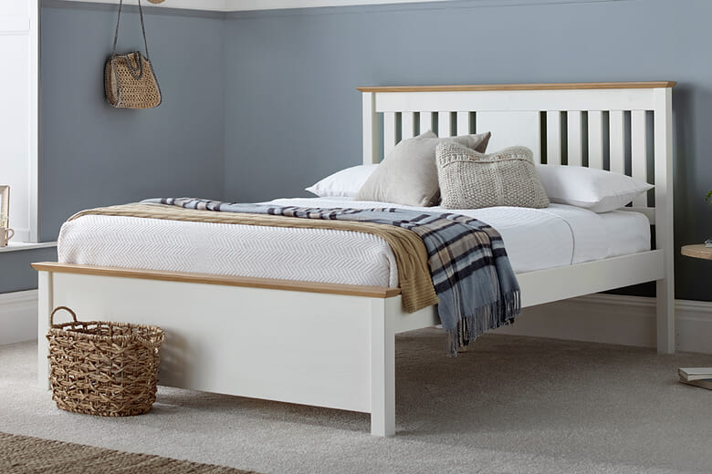 Amelia White Oak Bed, 2 Drawers, Double